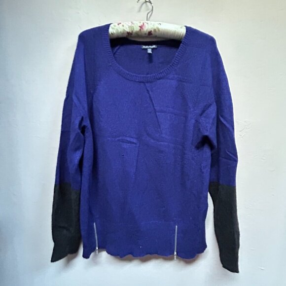 Eileen Fisher Womens Colorblock Zip Hem Yak Merino Wool Sweater XL Navy Blue